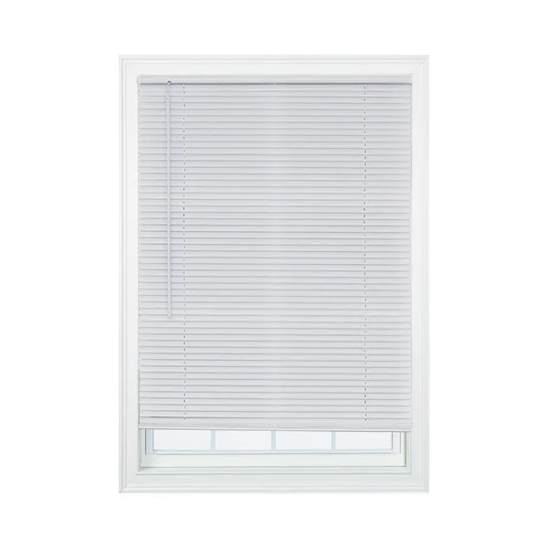 Project Source 1-in Slat Width 52.25-in x 64-in Cordless White Vinyl Light Filtering Mini Blinds, CCDLF5464-52.25