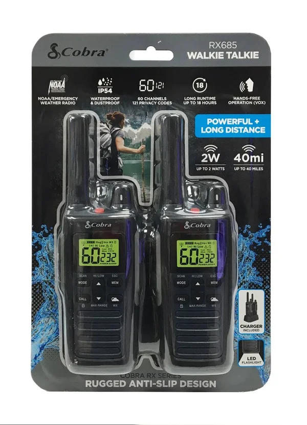 Cobra Rx685 Walkie Talkie Waterproof/Dustproof 40-Mile Range