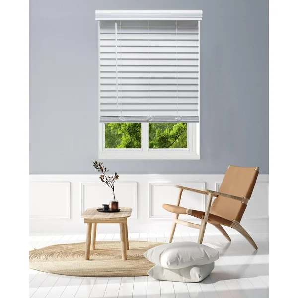 Linen Avenue Custom Cordless Faux Wood Blind White, 69 W x 48 H Partial Inside Mount