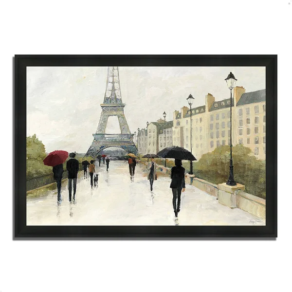 Winston Porter 'Eiffel in The Rain Marsala Umbrella' Framed Acrylic Painting Print - Green