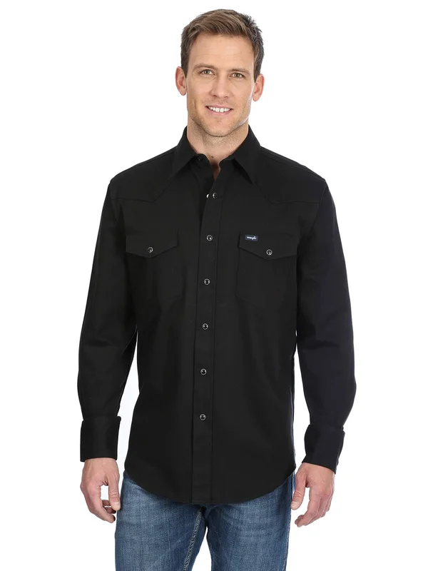 Wrangler - Black Advanced Comfort L/S Shirt, M-Tall, Black