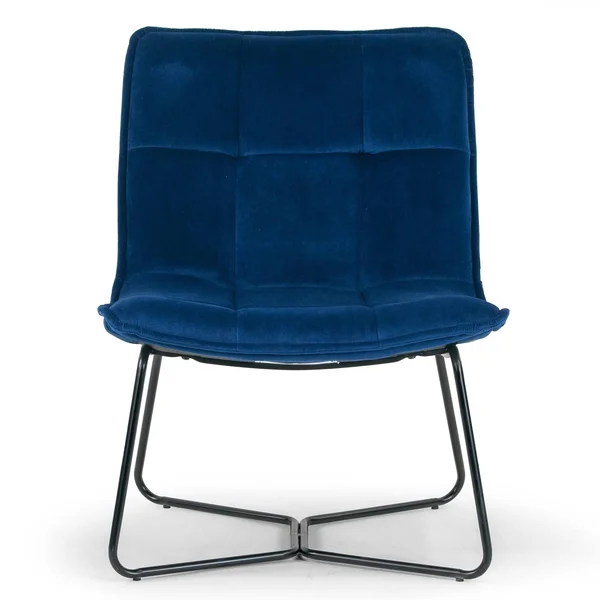 Glamour Home Aurele Blue Velvet Fabric Armless Accent Chair with Black Metal Legs
