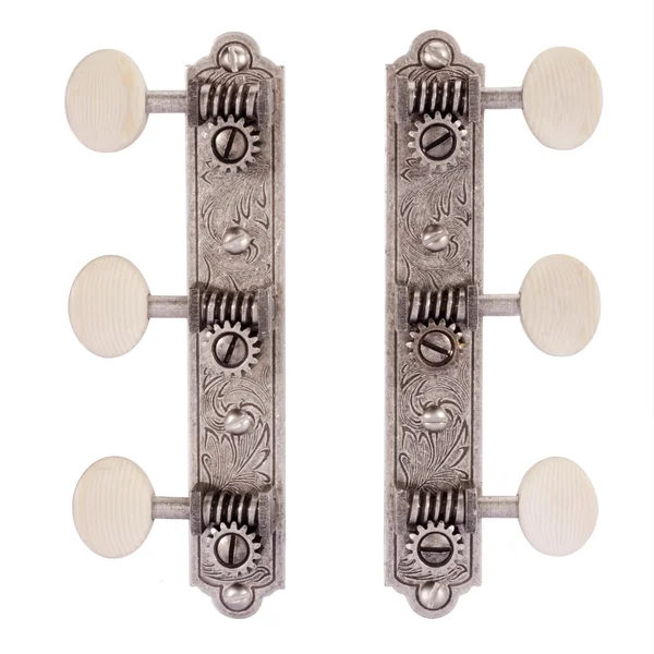 Golden Age Restoration Tuners for Solid Peghead Guitar with Engraved Bell-end - Relic Nickel, Ivoroid Knob from StewMac. Golden A