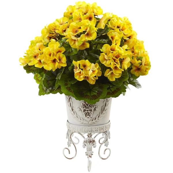 Geranium with Metal Planter UV Resistant Indoor Outdoor Nearly Natural