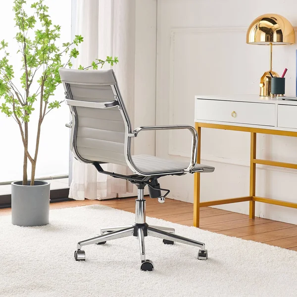 LUXMOD Mid Back Office Chair - Adjustable Swivel Chair, Ergonomic Desk Chair for Extra Back & Lumbar Support. - White
