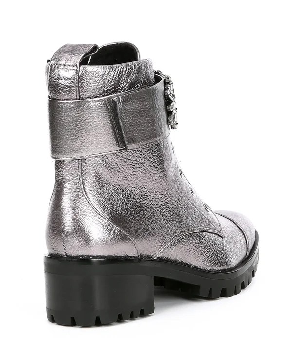 Karl Lagerfeld Pippa Crystal Embellished Platform Boot Black Leather
