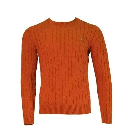 Gant Men's Cotton Cable Crew Sweater - Medium, Pumpkin Orange