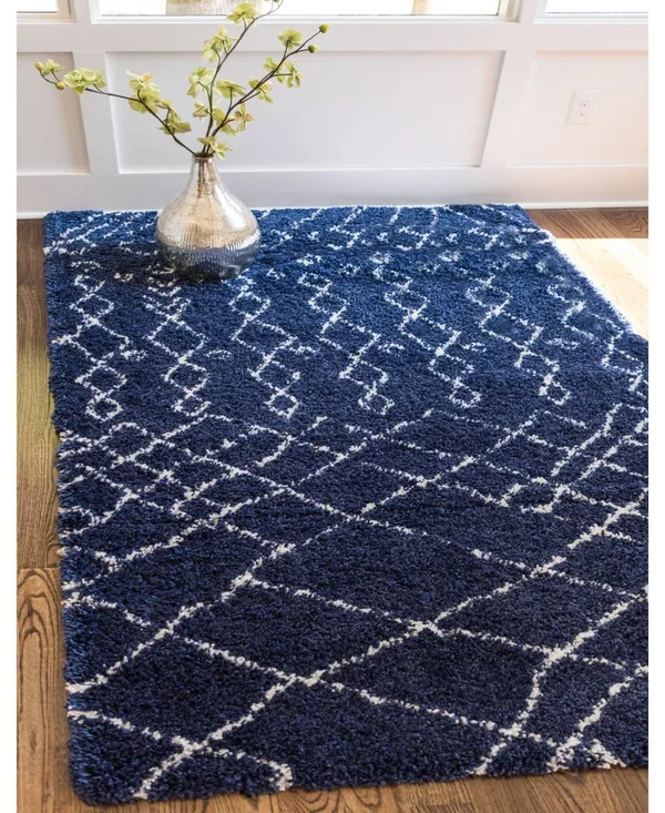 Unique Loom Geometric Rabat Shag Area Rug (9& x 12& - Navy Blue)