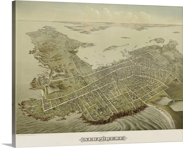 Vintage Birds Eye View Map of Newport, Rhode Island, Canvas Wall Art, 30x24, Great Big Canvas
