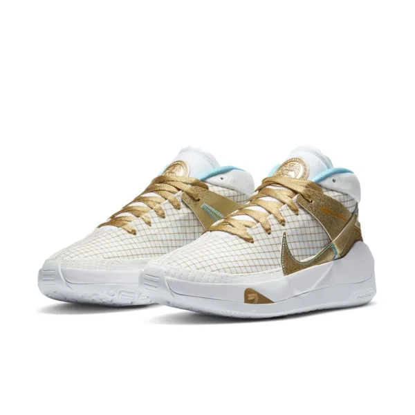 Nike Kd13 Grade School Boys& Basketball Shoes - White/Gold, Size: 4