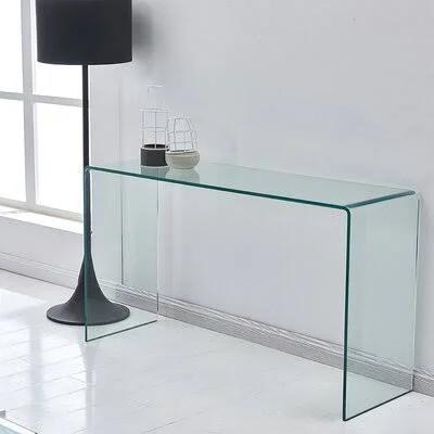 Glass Console Table, Transparent Tempered Glass Console Table with Rounded Edges Desks, Sofa Table Transparent Brayden Studio