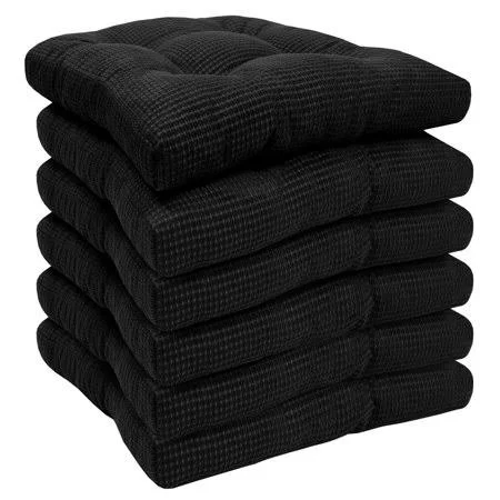 Fluffy Memory Foam 16 inch x 16 inch Non Slip Chair Cushion Pad 6 Pack - Black