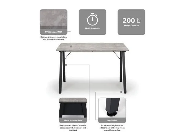 Ofm Essentials Collection 48x22 Table Desk - in Concrete, Blk