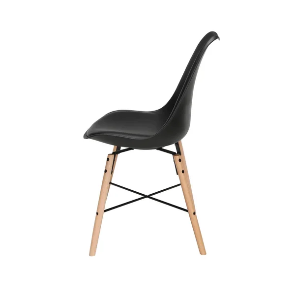 Ofm Mid Century Modern 4 Plastic Molded Dining Chairs - Vinyl CUSHION, Wood Legs, Black