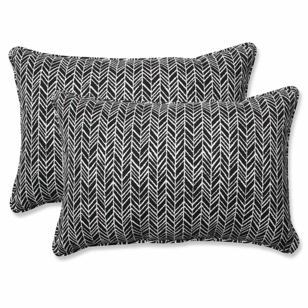 Pillow Perfect Outdoor/Indoor Herringbone Night Over-Sized Rectangular Throw Pillow - Set of 2, Black