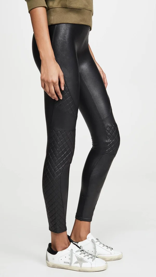 Spanx Faux-Leather Quilted Leggings S, Very Black