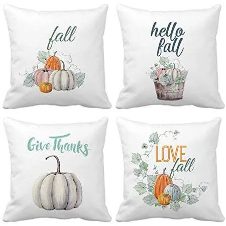 Sufam Set of 4 Pillow Cases Happy Fall Y All Pumpkin Thanksgiving Simple Modern Pastoral Autumn Throw Pillowcase Cover Cushion C