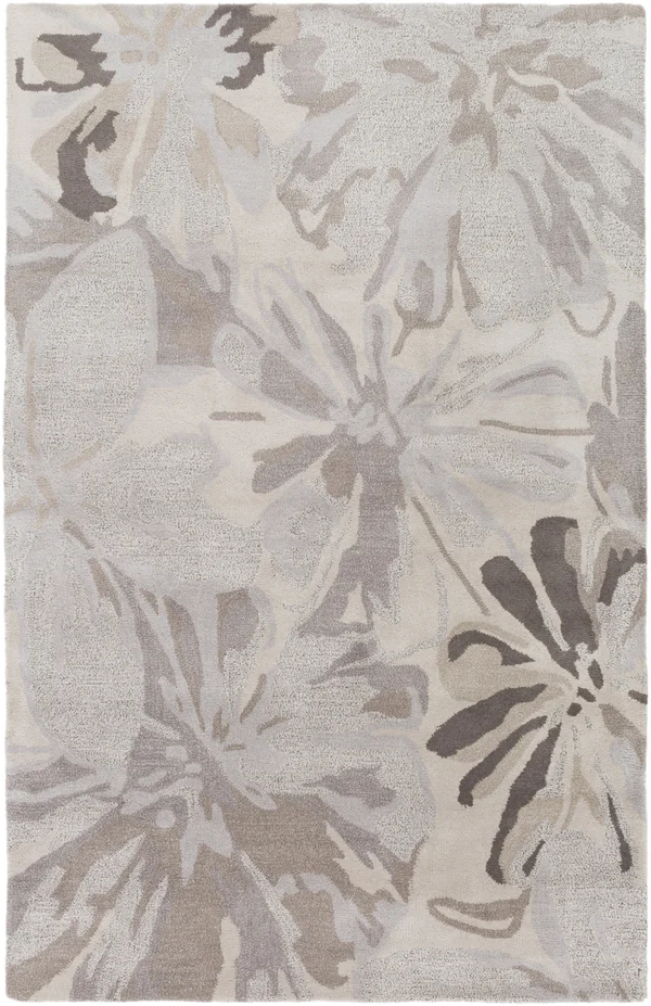 Transitional BHS-0019986 Tufted Wool Taupe Floral Accent Rug, 4' x 6'