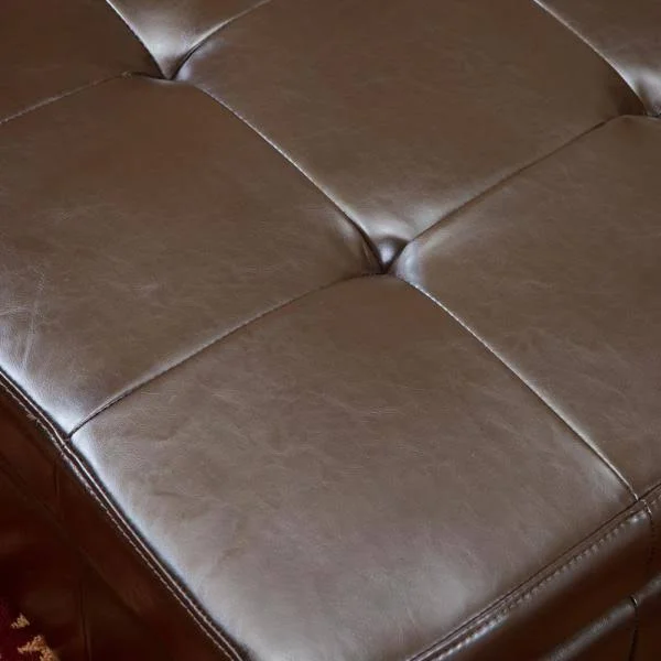 Noble House Chatsworth Brown Leather Storage Ottoman
