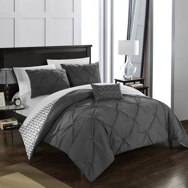 Chic Home Erin 8 Piece Reversible Bed in A Bag Comforter Set - Size: Full/Queen, Grey