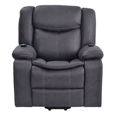 Power Reclining Heated Massage Chair Red Barrel Studio Fabric: Gray Polyester Blend