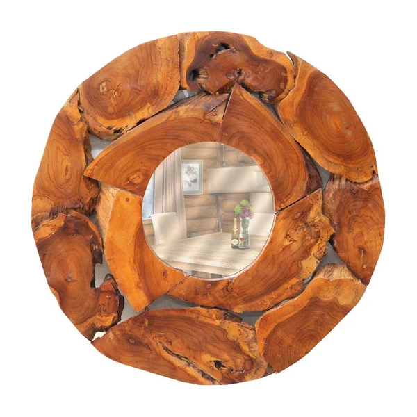 Casual Elements Teak Root Accessories 31.5-in L x 31.5-in W Round Natural Framed Wall Mirror in Clear, SEN072-S1C