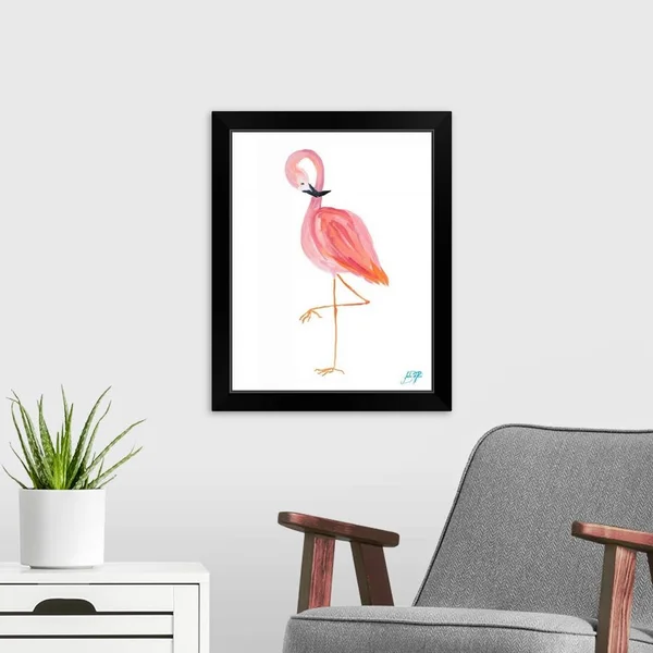 Flamingo Walk II - Black Framed Wall Art, 16x20, Great Big Canvas