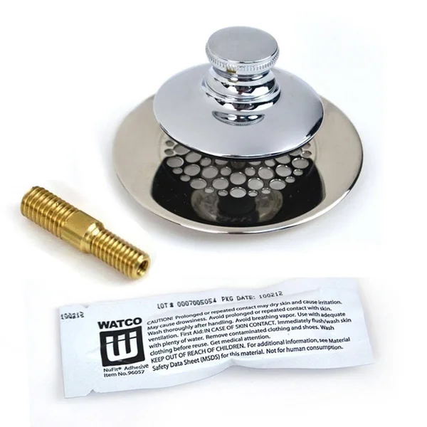 Watco Universal Nufit Push Pull Bathtub Stopper with Grid Strainer - Innovator Overflow and Silicone, Brushed Nickel, Brushed Nic
