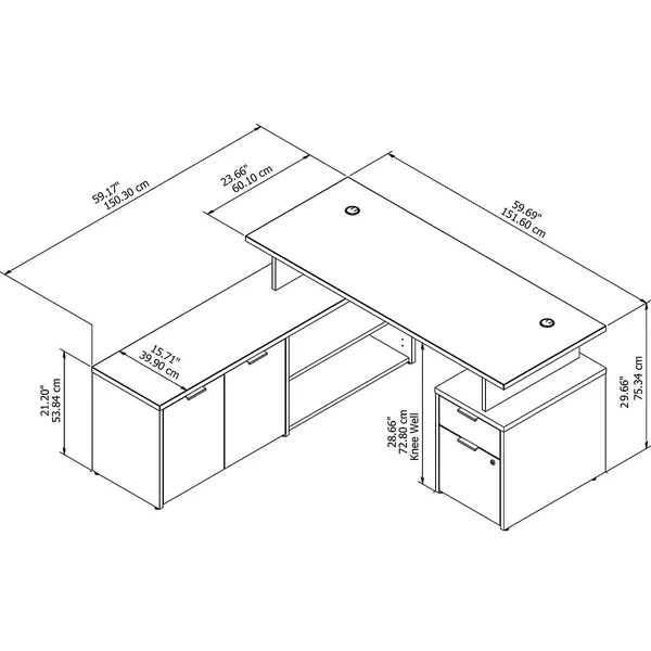 BBF Bush Business Furniture Jamestown 60W L Shaped Desk with Drawers