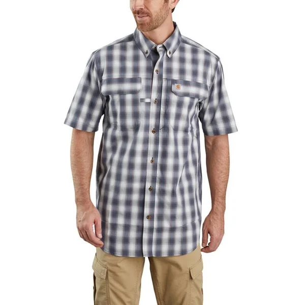 Carhartt Men's Force Lightweight Short Sleeve Plaid Shirt, Asphalt