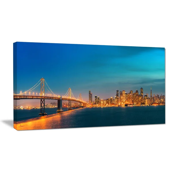 San Francisco Skyline at Night - Cityscape Canvas Print - 20 in. Wide x 12 in. High