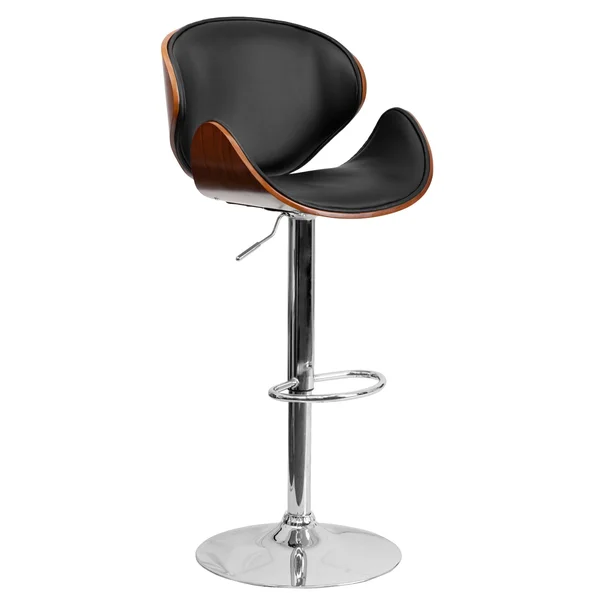 Lancaster Home Adjustable Height Bar Stool with Curved Vinyl Seat and Back Beech, Brown