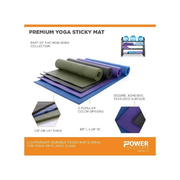 Power Systems 83333 Premium Yoga Sticky Mat 68 in. L x 24 in. W x 1/4 in. Thick - Mystic Purple