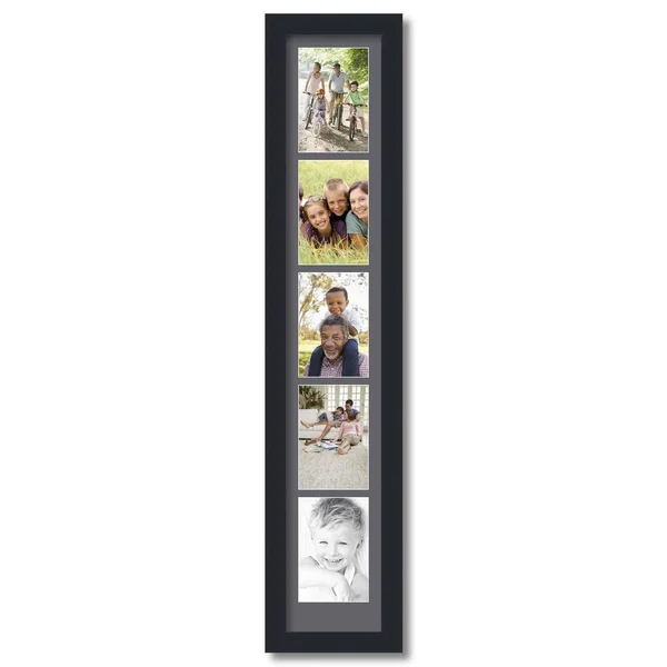 Collage Picture Frame, Satin Black Frame with 5 openings for 4x6 Photos with Mountain Grey Mat. D3926EV2365, ArtToFrames