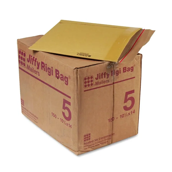 Sealed Air Jiffy Rigi Bag Mailer - #5, 10 1/2 x 14, Natural Kraft, 150/Carton