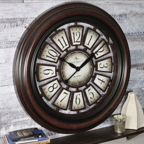 FirsTime 29 in. Round Majestic Hollow Wall Clock - Aged Espresso