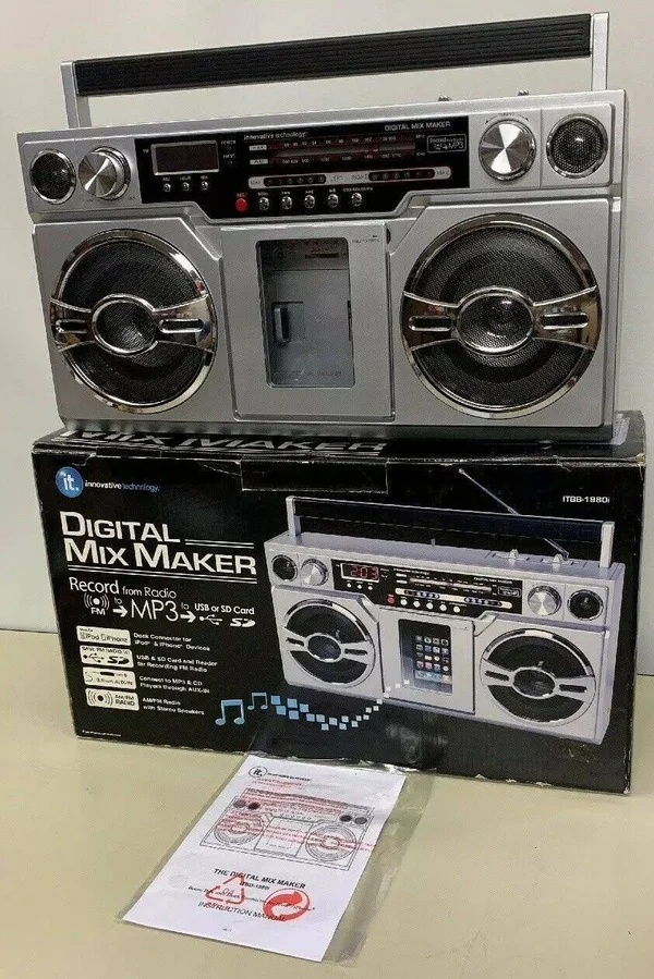 iPod iPhone Boombox Digital Mix Maker AM-FM Stereo Radio USB SD Card New