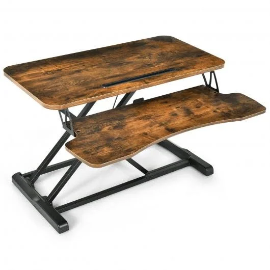 Costway Converter Adjustable Riser Stand Desk with Keyboard Tray-Brown