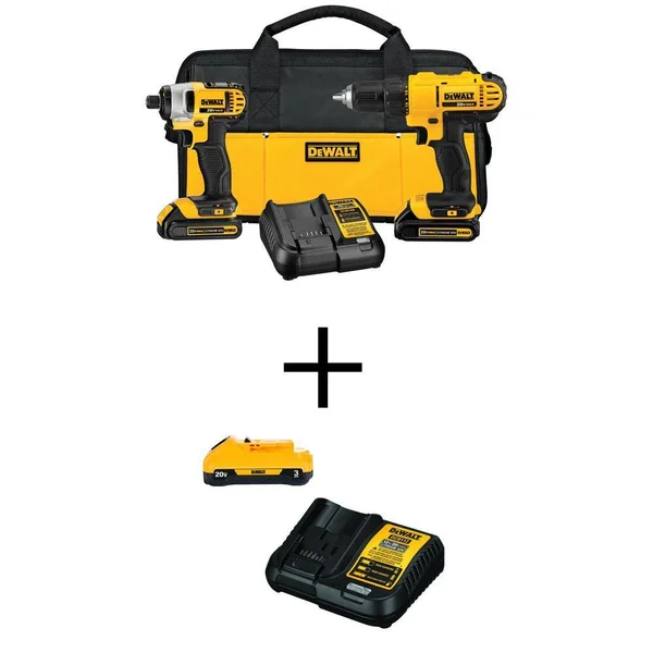 DeWalt DCK240C2WCB230C - 20-Volt Max Lithium Ion Cordless Drill/Driver and Impact Combo Kit (2-Tool) with Bonus Battery 3.0 Ah a