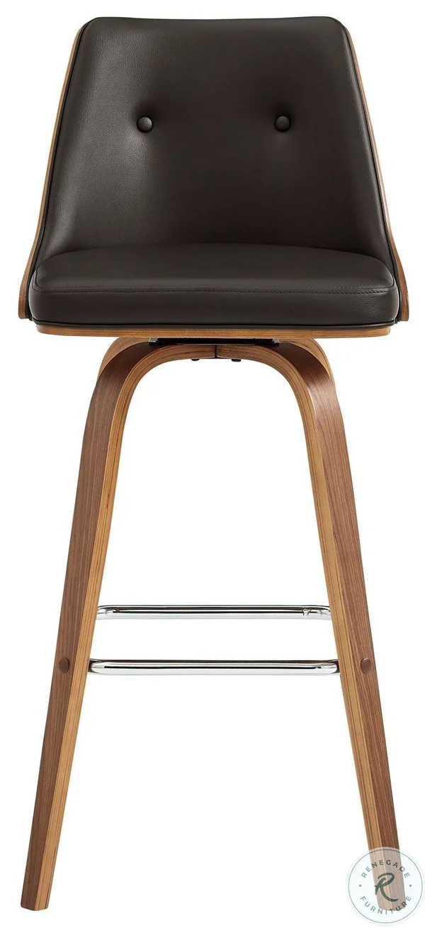 Armen Living Nolte Brown Faux Leather and Walnut Wood Swivel 30x22 Bar Stool