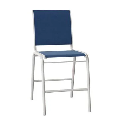 Reliance Stacking Patio Dining Side Chair Telescope Casual Frame Color: Textured Snow - Seat Color: Cobalt 35D