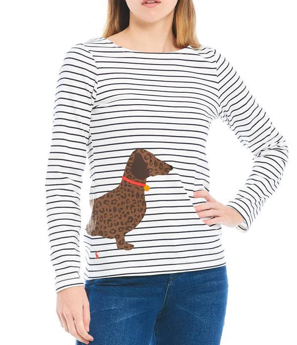 Joules Harbour Dachshund Dog Print Long Sleeve Knit Jersey Top - 4