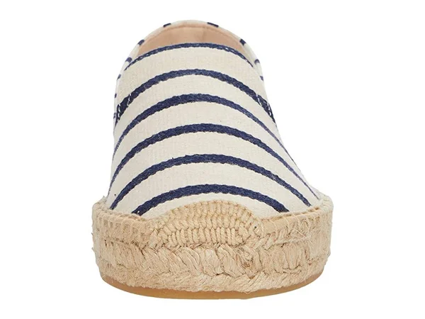 Canvas Platform Smoking Slipper Navy - White Stripe, 8
