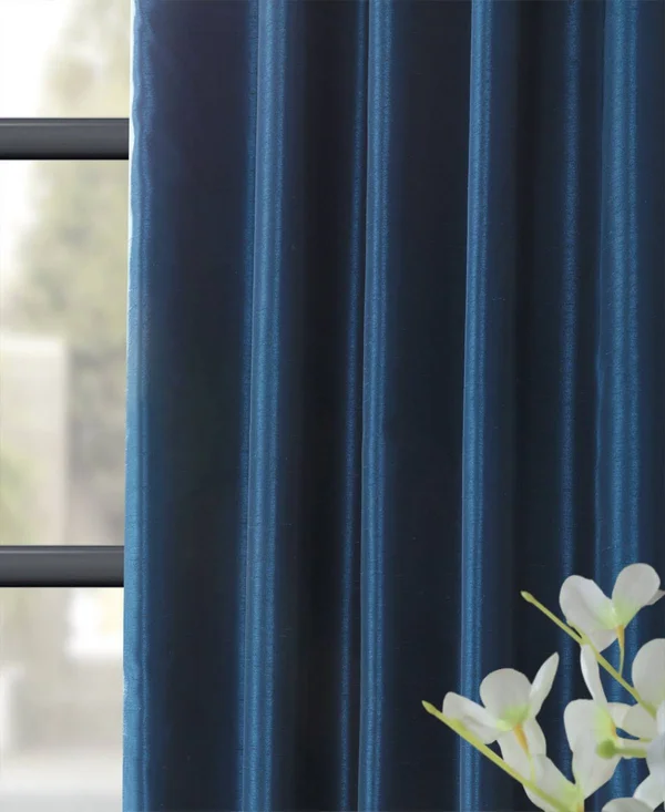 Captain&s Blue Blackout Vintage Textured Faux Dupioni Silk Curtain, Half Price Drapes