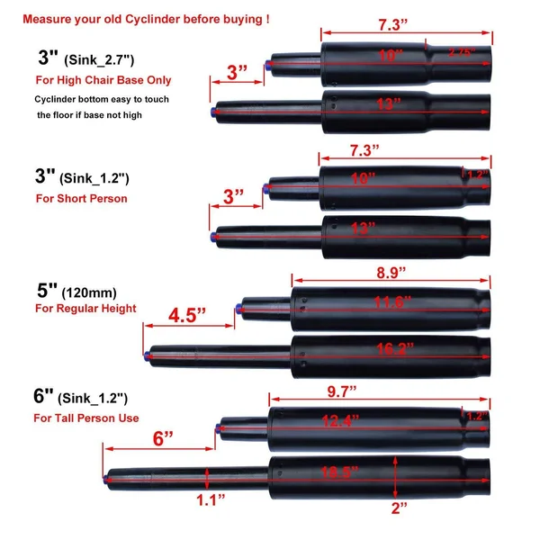 MySit Office Chair Piston Gas Lift Cylinder, Heavy Duty 5x22 Stroke Universal Size Pneumatic Chair Cylinder Gas Spring Rod Repl