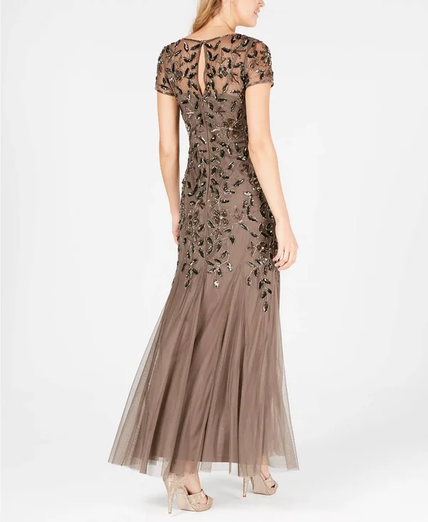Adrianna Papell Floral-Beaded Gown Brown Size 10