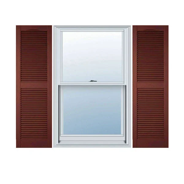 14 1/2 inchw x 24 inchh Lifetime Vinyl, Custom Cathedral Top Center Mullion, Open Louver Shutters, w/Shutter-Loks (Per Pair), Bu