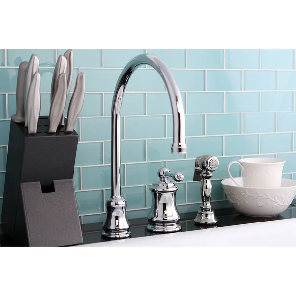 Kingston Brass KS3811ALBS Single Handle Widespread Kitchen Faucet with Brass Sprayer - Polished Chrome