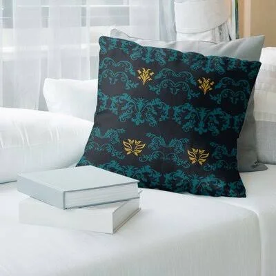 Jacksonville Football Baroque Square Pillow Cover East Urban Home Color: Black/Teal/Yellow - Size: 16x22 x 16