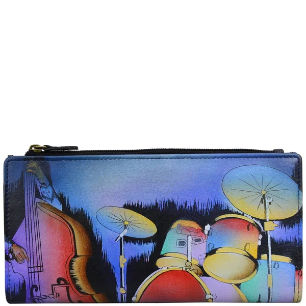 Anna by Anuschka Women's Hand Painted Leather Two Fold Clutch Wallet 1869, Jazz Trio